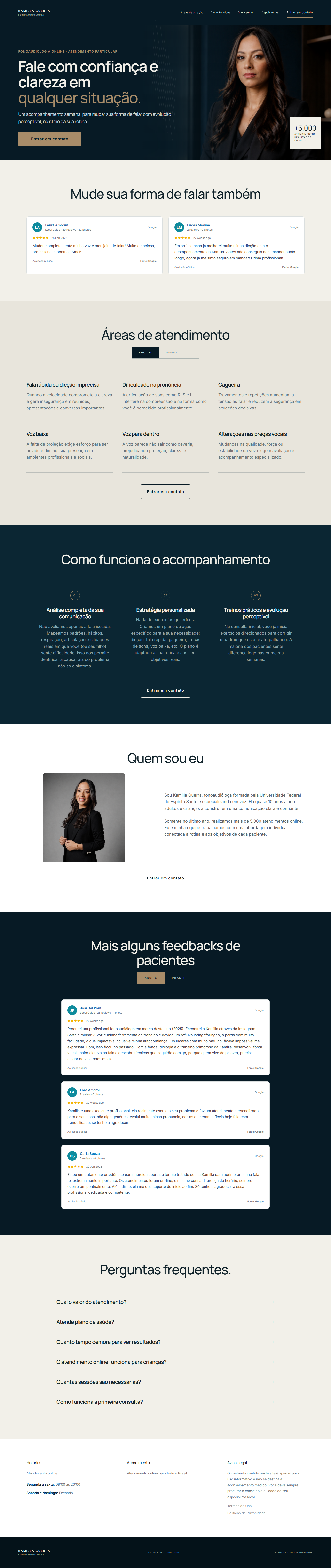 Captura do site da Kamilla Guerra, fonoaudióloga