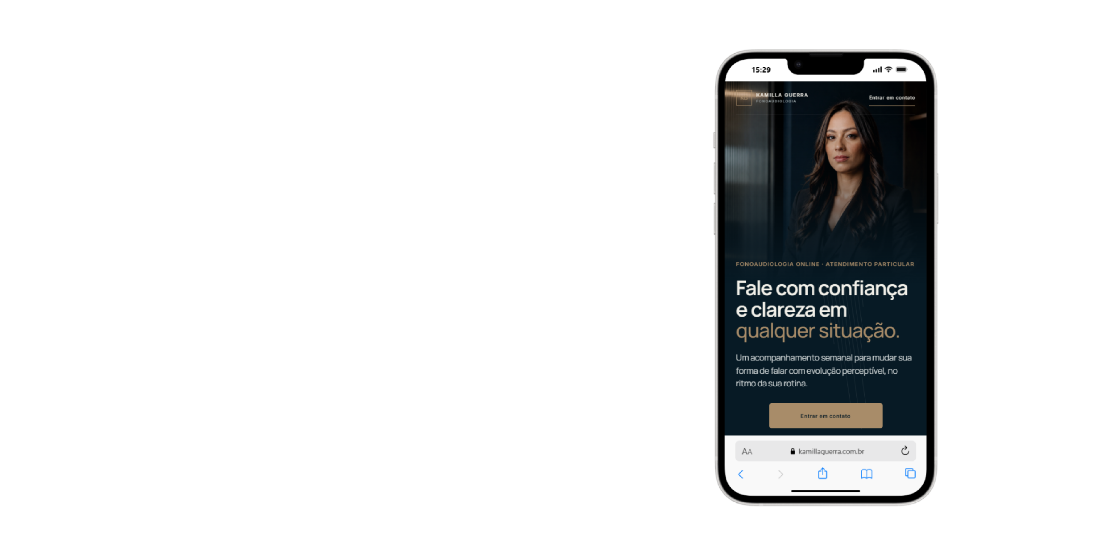 Preview de um site de fonoaudiologia exibido em um celular